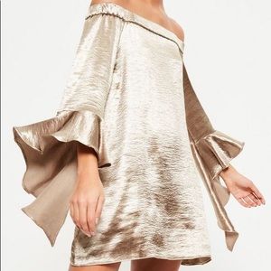 Gold Frill Sleeve Shift Dress
